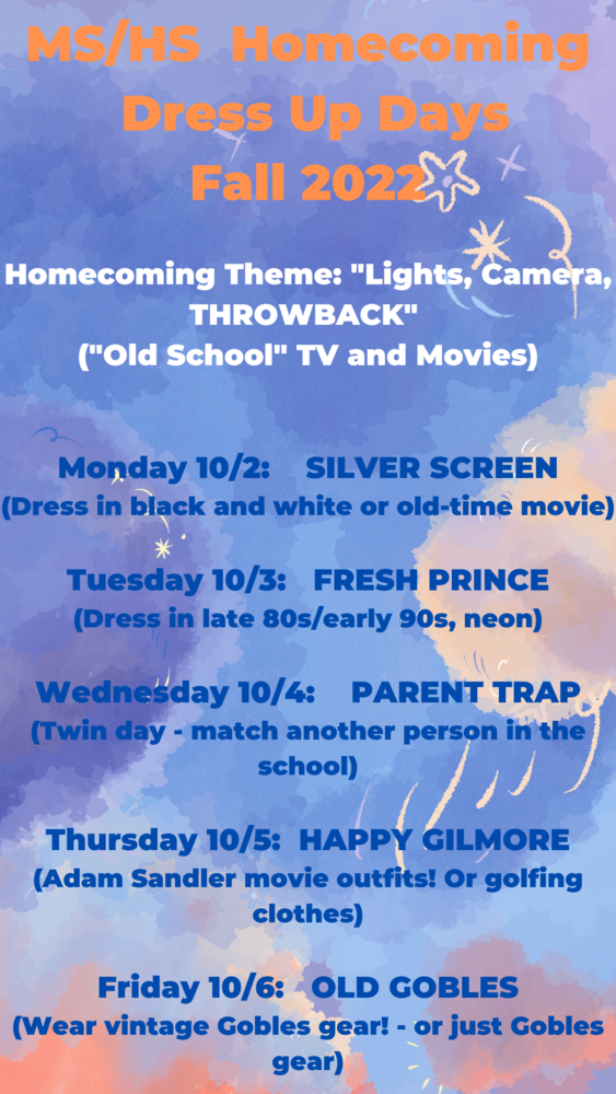 Fall 2022 MS/HS Homecoming Dress Up Days