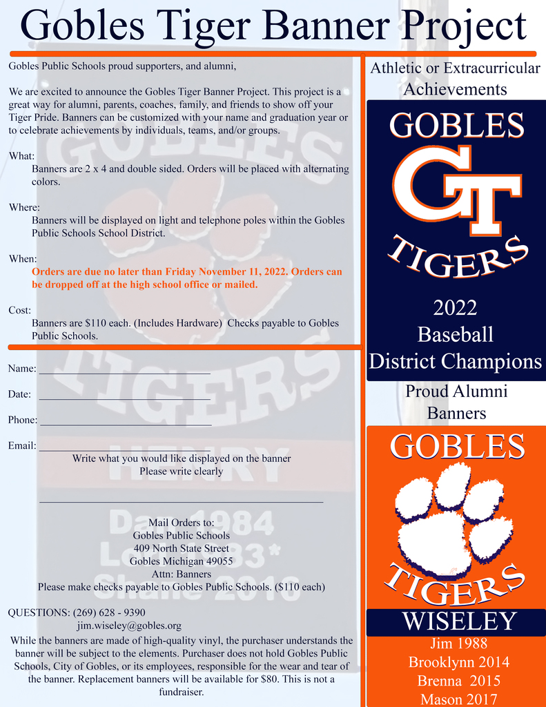 Gobles Tiger Banner Project
